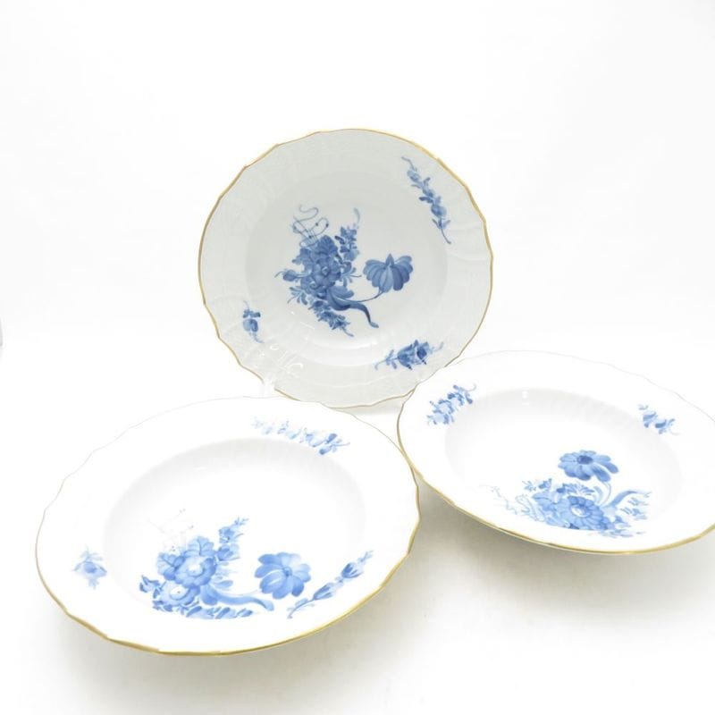 美品 ROYAL COPENHAGEN ロイヤルコペンハーゲン ブルーフラワーカーブ スーププレート 3枚 セット 22cmプレート 金彩 デンマーク 希少 SC11074G2 【中古】