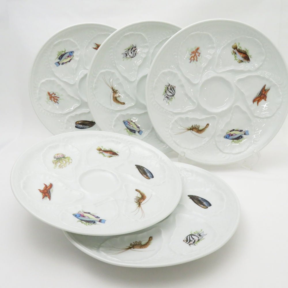 美品 Limoges リモージュ G.Labesse 中皿 5枚 オイスタープレートセット プラター 前菜 SU6982A3 【中古】