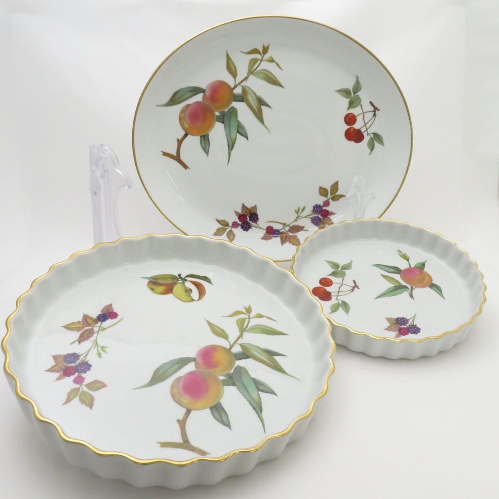 ROYAL WORCESTER ロイヤルウースター イヴシャム プレート 3枚 セット グラタンディッシュ パイ皿 タルト SU6994A2 【中古】