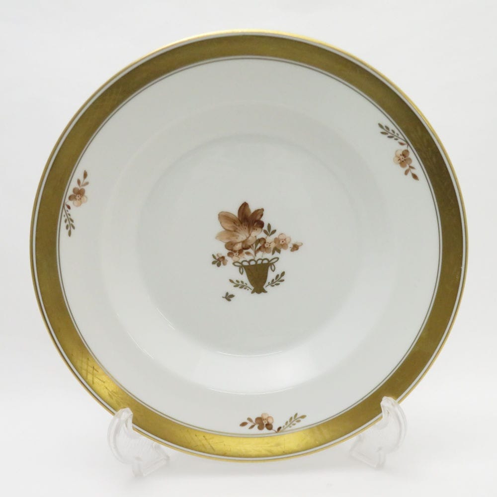 美品 ROYAL COPENHAGEN ロイヤルコペンハーゲン ゴールデンバスケット 595 中皿 22cmディーププレート 金彩 ブラウンローズ SU7017A2 【中古】