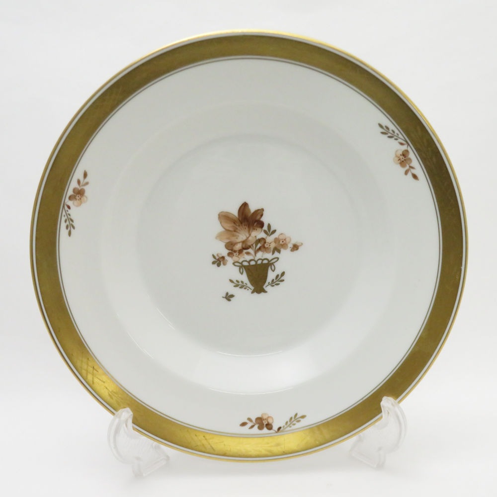 美品 ROYAL COPENHAGEN ロイヤルコペンハーゲン ゴールデンバスケット 595 中皿 22cmディーププレート 金彩 ブラウンローズ SU7017A2 【中古】