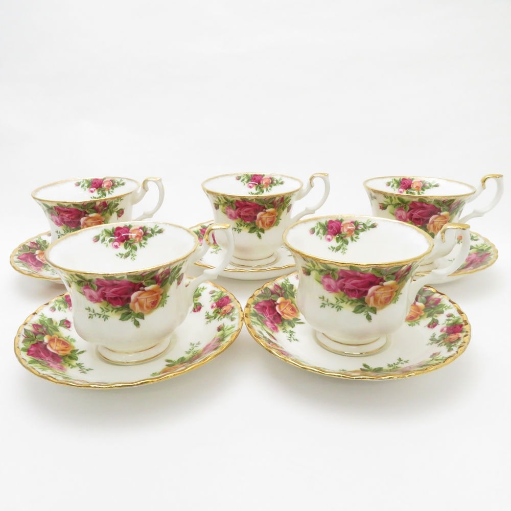 ROYAL ALBERT ロイヤルアルバート オールドカントリーローズ ティーカップ＆ソーサー 5客 セット 金彩 花 薔薇 バラ 紅茶 英国 SU7039H 【中古】