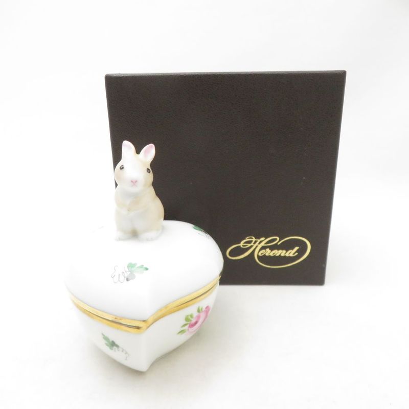 美品 Herend ヘレンド VRHS ウィーンの薔薇シンプル ボンボン 小物入れ ウサギ SD209Q1 【中古】