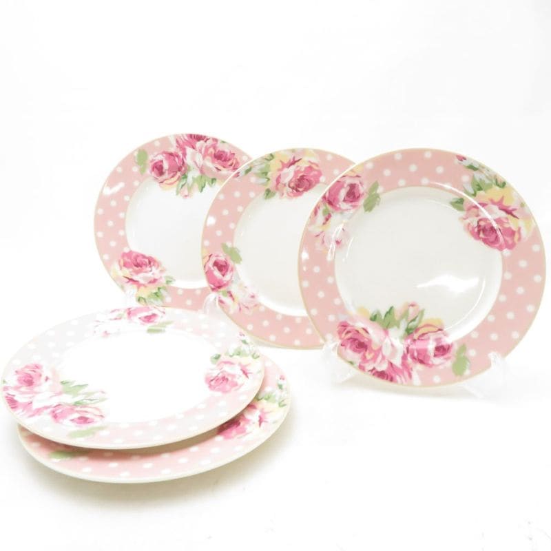 美品 LAURA ASHLEY ローラアシュレイ クチュールローズ 中皿 5枚 ポーセリン 19cmプレートセット 英国 日本製 薔薇 バラ SU14179F2 【中古】