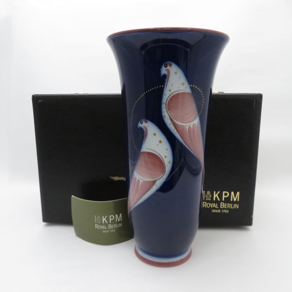 美品 KPM BERLIN KPMベルリン フローラ 双鳩文 花瓶 フラワーベース 花器 インテリア 鳥 SO1259R 【中古】