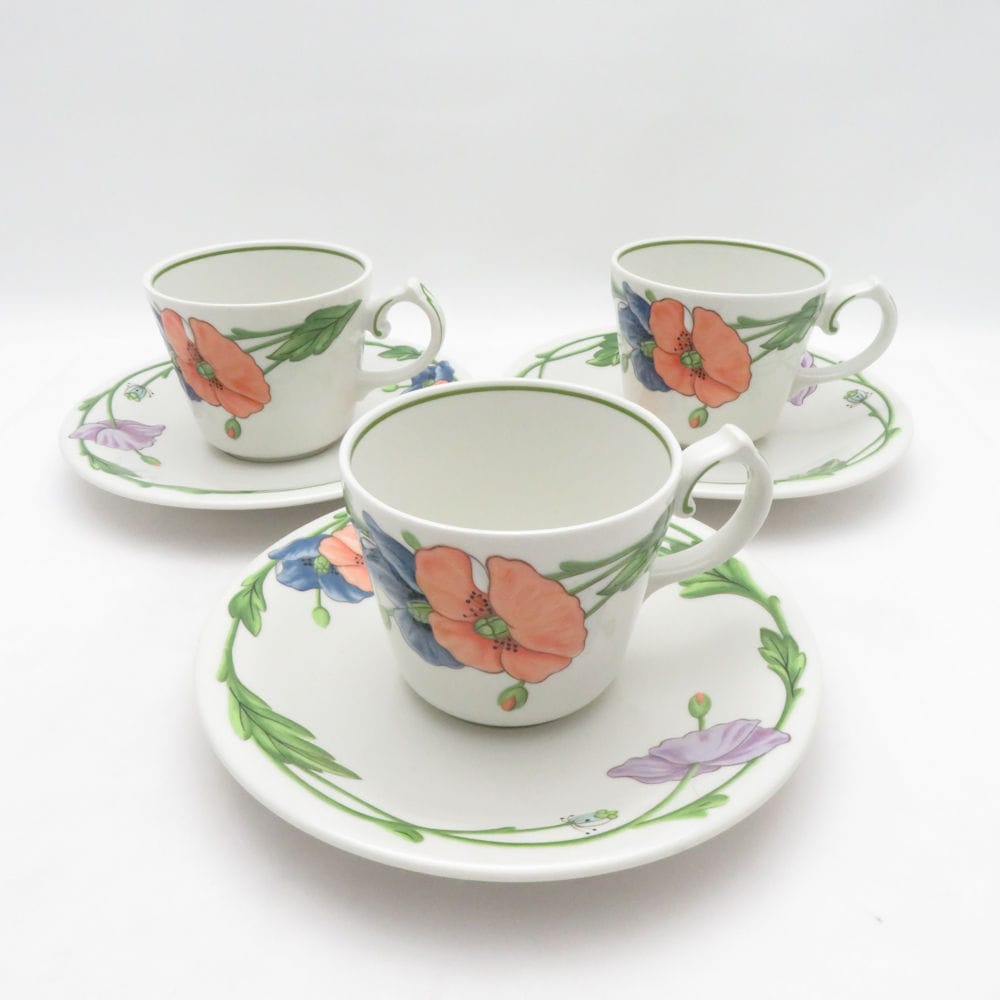Villeroy&Boch ビレロイ＆ボッホ Amapola アマポーラ カップ＆ソーサー 3客 セット ティー コーヒー 花 廃盤 希少 レア SU14154B4 【中古】