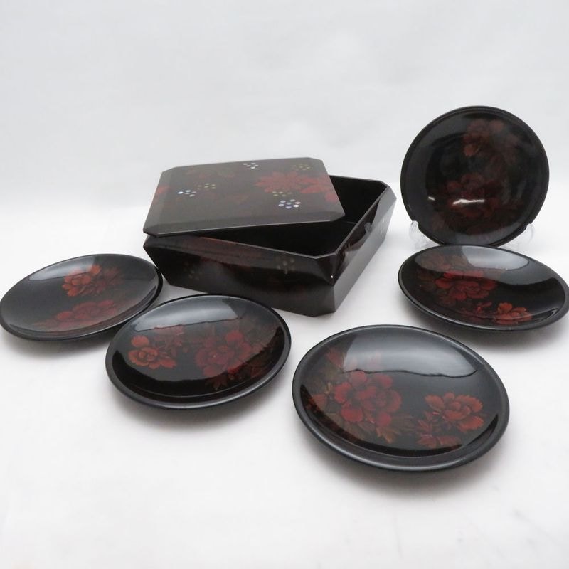 小皿 重箱 6点 セット 八雲塗 SO3927Z 【中古】