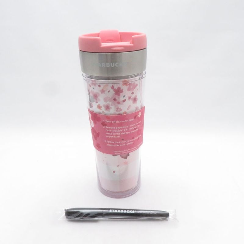 未使用 STARBUCKS スターバックス SAKURA 2018 チェック ステンレス クリエイトユアタンブラー 473ml スタバ 桜 サクラ SC11315L1 【中古】