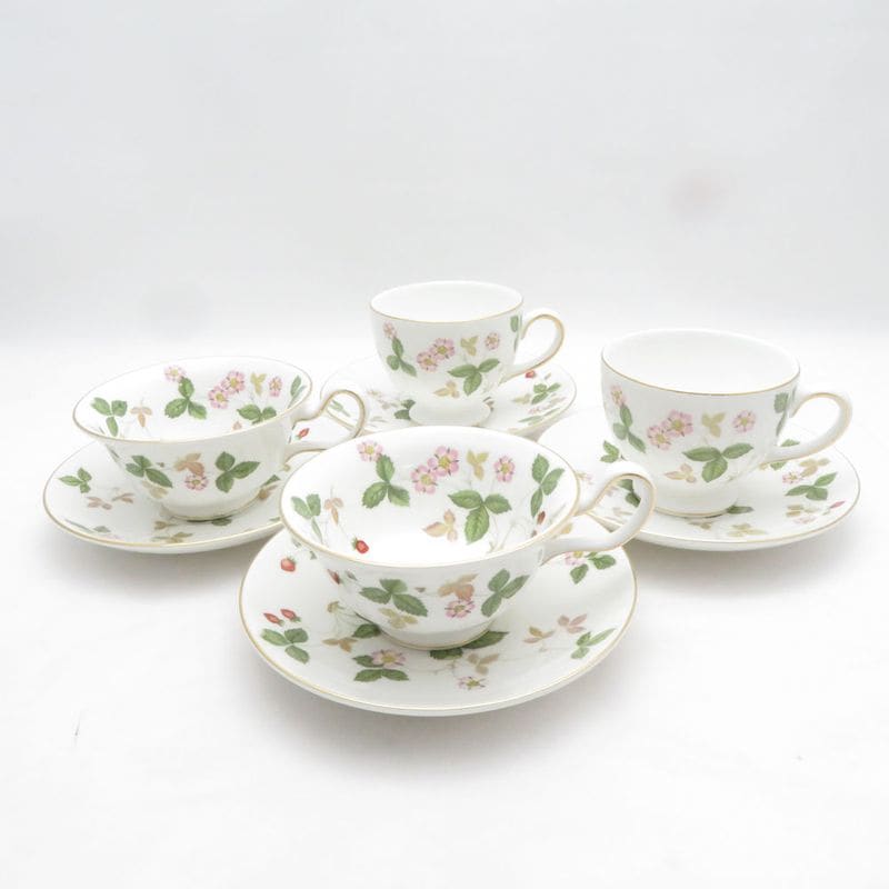 WEDGWOOD ウェッジウッド ワイルドストロベリー ティーカップ＆ソーサー 4客 セット リー ピオニー SM5410X2 【中古】