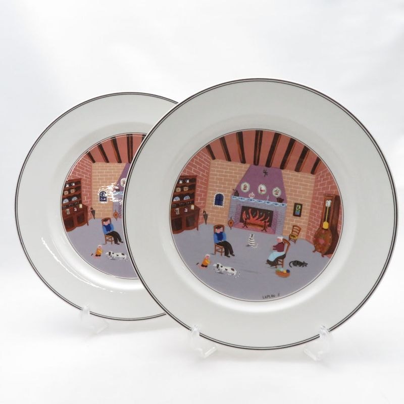 美品 Villeroy&Boch ビレロイ＆ボッホ デザインナイーフ 大皿 2枚 ペア 27cmプレート 絵皿 暖炉 SU14491T2 【中古】
