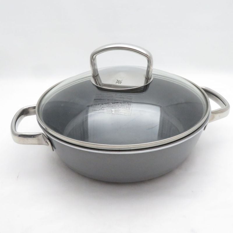 WMF ヴェーエムエフ フュージョンテック ミネラルロースター 両手鍋 24cm 浅型鍋 無水調理 ガラス蓋 プラチナム SC11321Z 【中古】