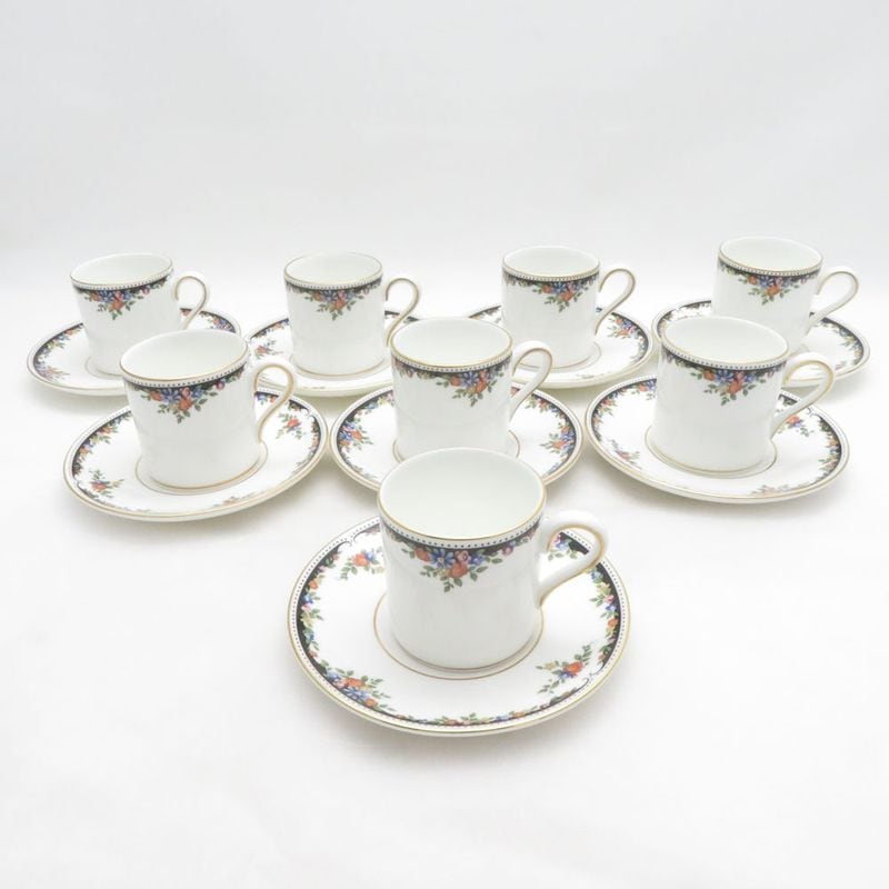 美品 WEDGWOOD ウェッジウッド デミタスカップ＆ソーサー 8客 セット 黒壺 旧刻印 SM5385J2 【中古】