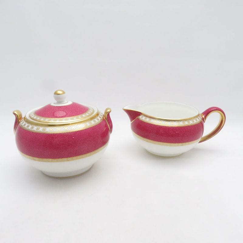 美品 WEDGWOOD ウェッジウッド ユーランダーパウダールビー シュガー＆クリーマー 2点 セット ミルク ピッチャー 砂糖 黒壺 SM5364A2 【中古】