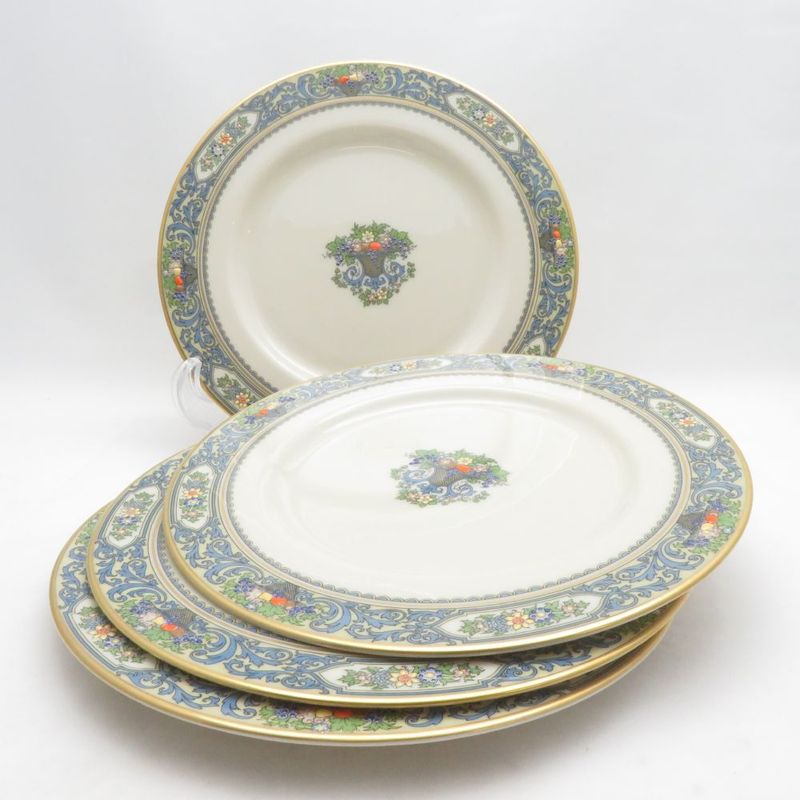 美品 LENOX レノックス AUTUMN オータム 大皿 4枚 27cmプレートセット ディナー 金彩 USA SU14375B2 【中古】