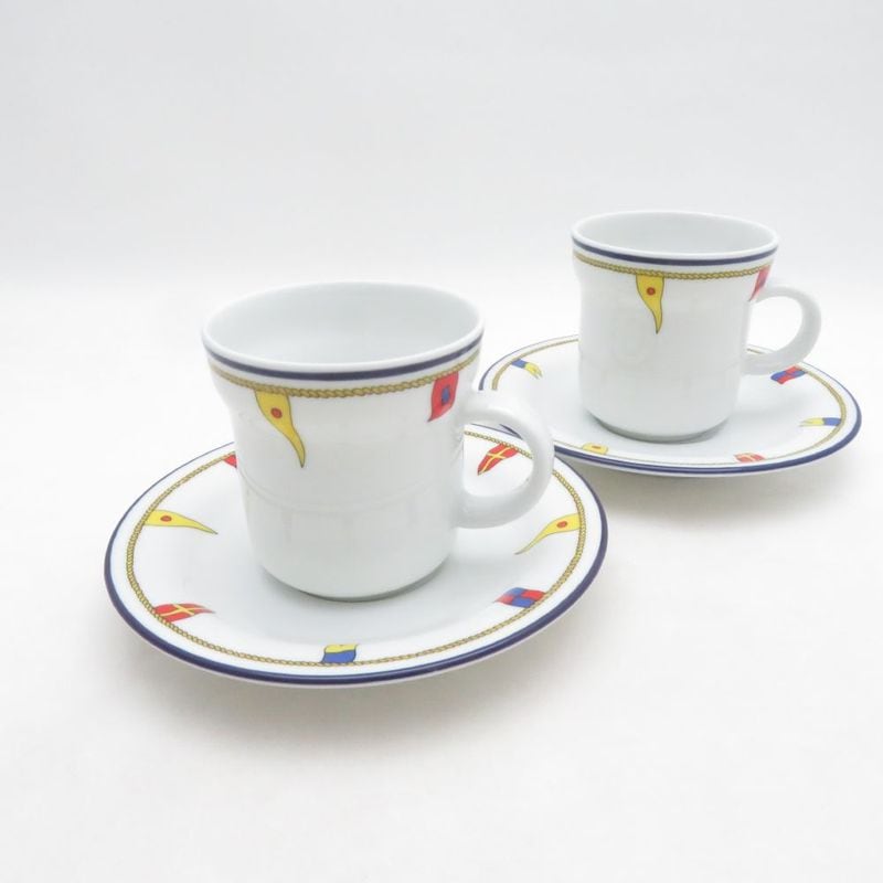 美品 Richard Ginori リチャードジノリ クリッパー デミタスカップ＆ソーサー 2客 ペア 旗 エスプレッソ コーヒー SU14351B2 【中古】