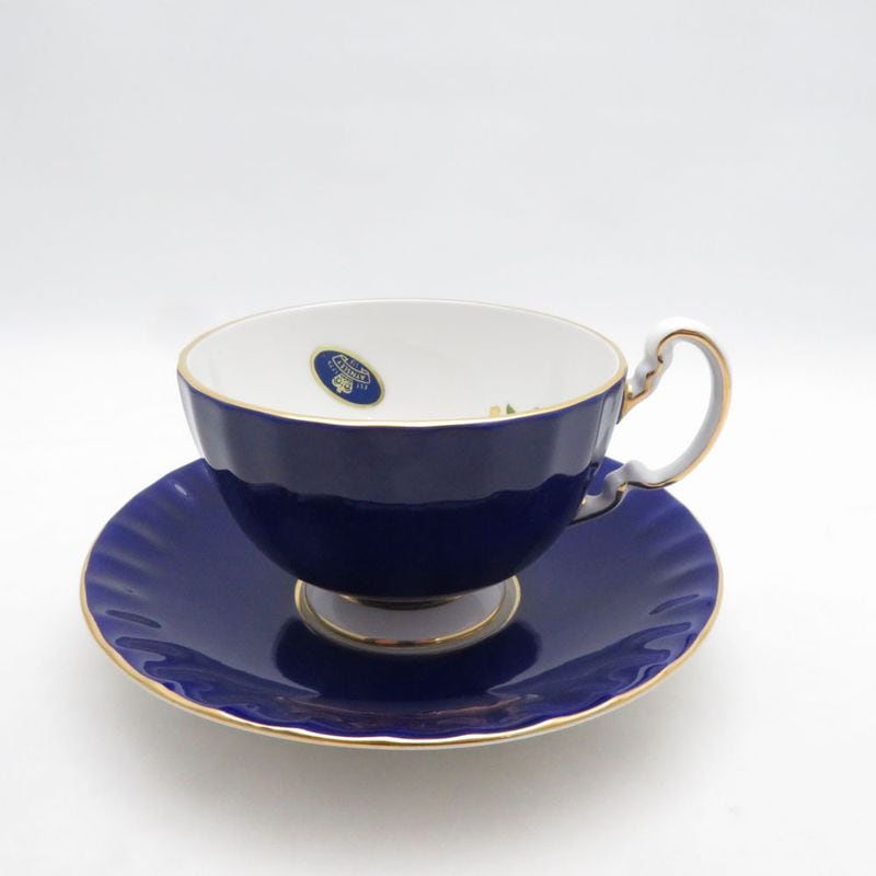 美品 Aynsley エインズレイ コテージガーデン ティーカップ＆ソーサー コバルト 花 蝶 フラワー バタフライ SC11326E2 【中古】