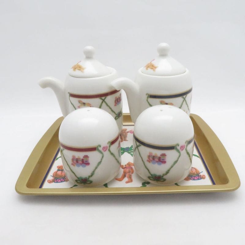 美品 Hallmark × NARUMI ホールマーク×ナルミ 調味料入れ トレー 5点 セット ソース ソルト ペッパー 醤油差し SM5577H2 【中古】