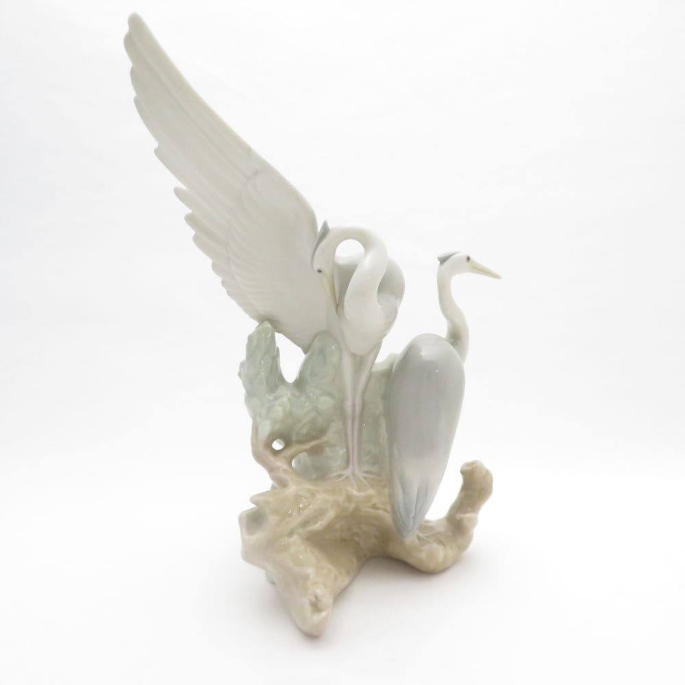 美品 NAO ナオ フィギュリン 2羽 鶴 ツル H25 置物 陶器人形 SU7470L 【中古】