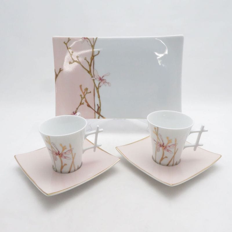 美品 Limoges リモージュ Medard de Noblat メダールドゥノブラ Amour en cage カップ＆ソーサー プレート 3点 セット 金彩 ピンク フランス SU14370X1 【中古】
