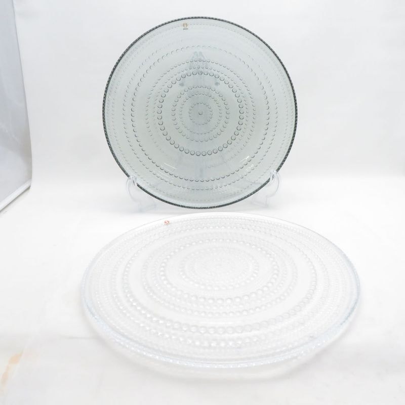 美品 iittala イッタラ カステヘルミ 大皿 2枚 31cmプレート クリア グレー 北欧 SO4023T1 【中古】