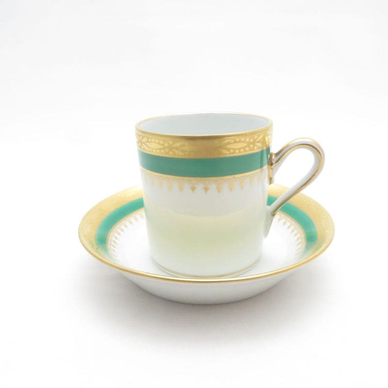 美品 Richard Ginori リチャードジノリ リーガル グリーン デミタスカップ＆ソーサー コーヒー 珈琲 緑 金彩 テーブルウェア SU14671L2 【中古】