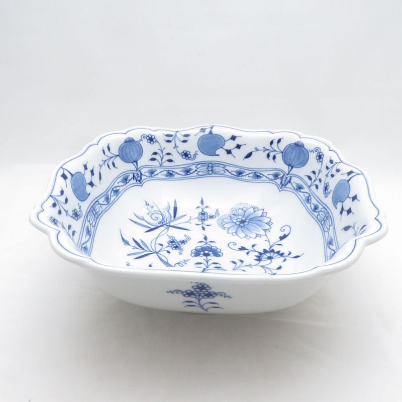 美品 MEISSEN マイセン ブルーオニオン スクエアボウル 28cm サラダ 大型 大鉢 SM5574K1 【中古】