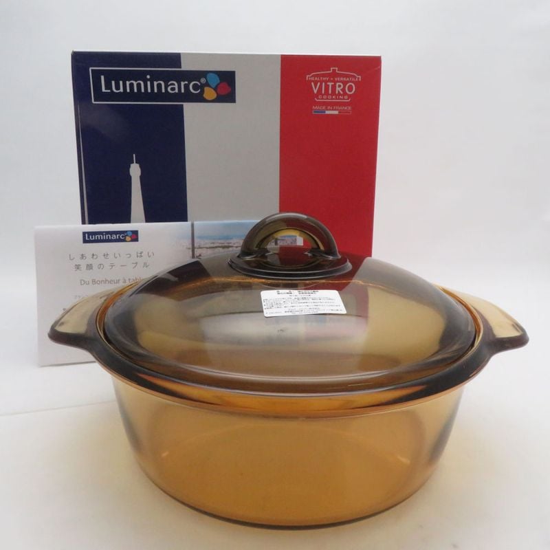 未使用 Luminarc リュミナルク VITRO ブルーミングアンバー 両手鍋 2L 耐熱ガラス 料理 調理器具 キッチン SU14651Z 【中古】