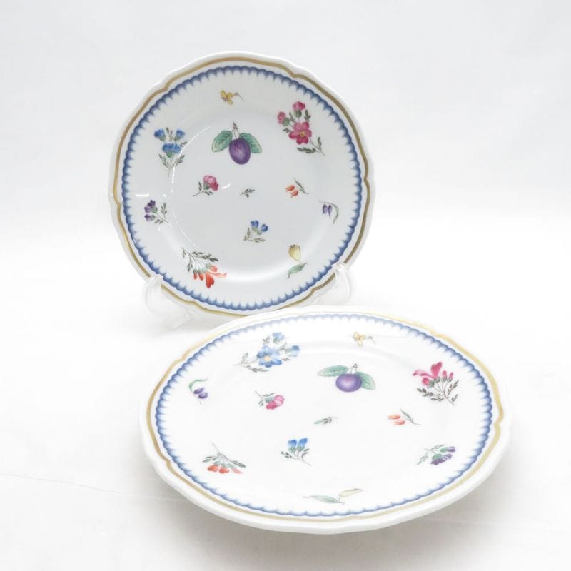 美品 Richard Ginori リチャードジノリ イタリアンフルーツ 中皿 2枚 ペア 17cmプレート ケーキ パン 果物 金彩 SU14443B1 【中古】