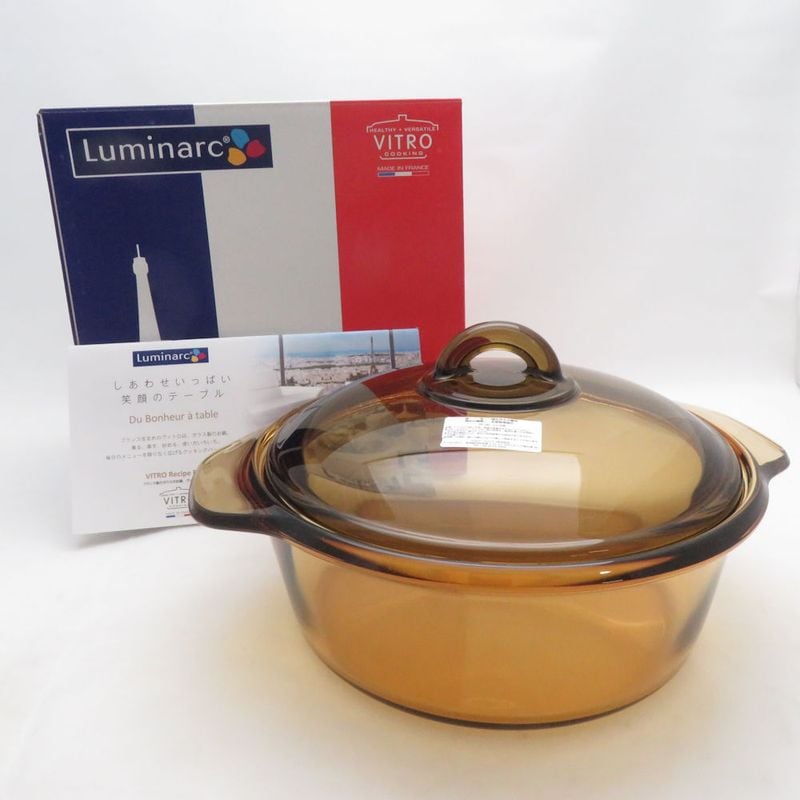 未使用 Luminarc リュミナルク VITRO ヴィトロ 両手鍋 ブルーミングアンバー ガラス製 2L SO4053Z 【中古】