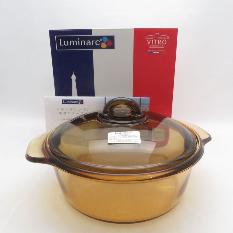未使用 Luminarc リュミナルク VITRO ヴィトロ 両手鍋 ブルーミングアンバー ガラス製 2L SO4055Z 【中古】