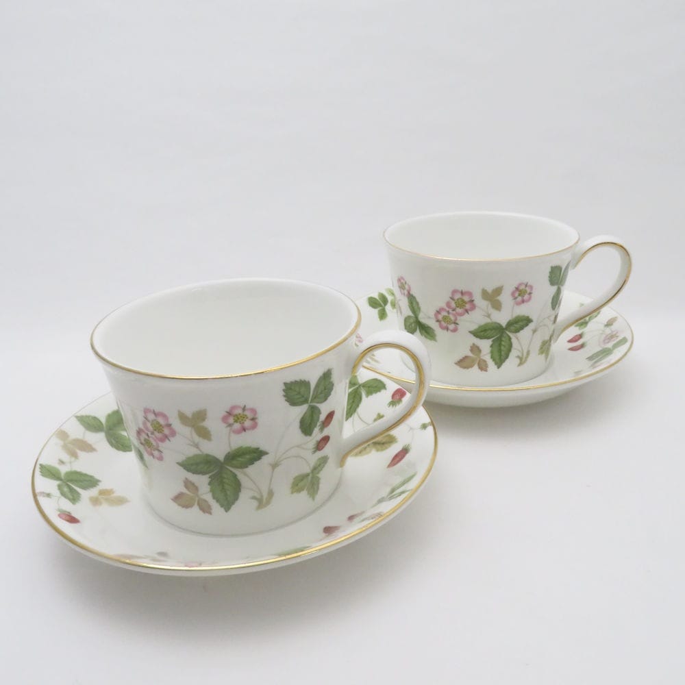 WEDGWOOD ウェッジウッド ワイルドストロベリー カップ＆ソーサー 2客 ペア デルフィ ティー コーヒー SO1406G 【中古】