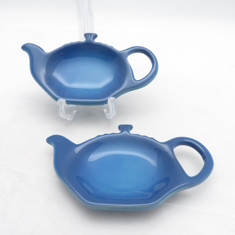 美品 Le Creuset ルクルーゼ ティーバッグホルダー 2点 ペア マルセイユブルー 小皿 紅茶 SU14407D1 【中古】