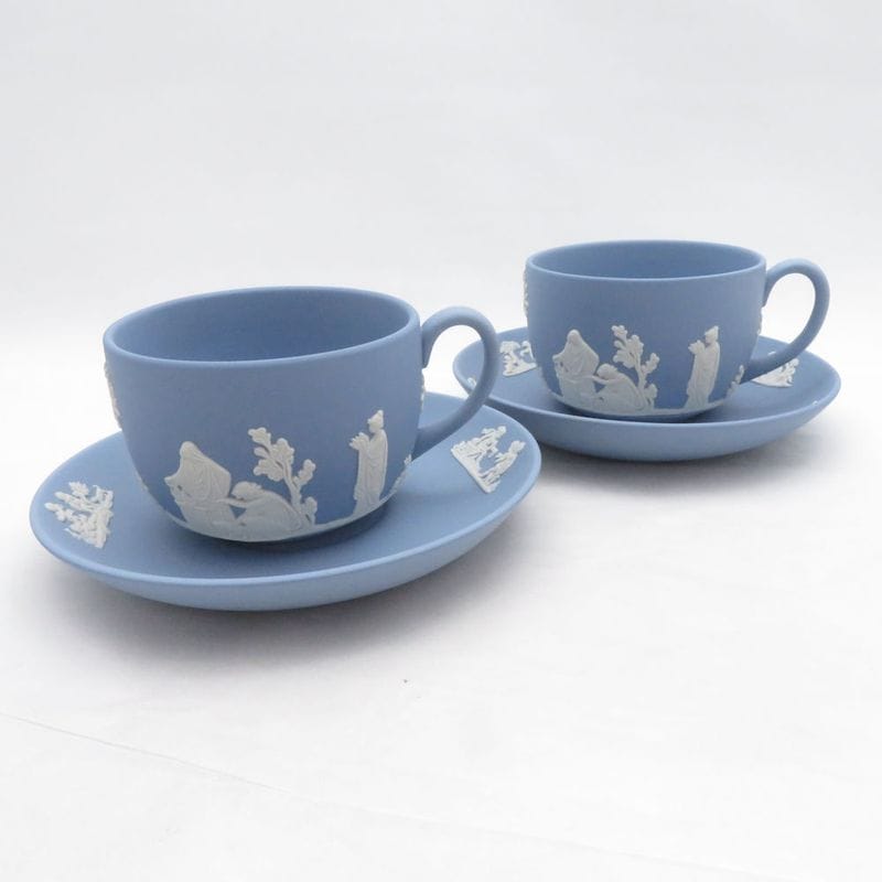 美品 WEDGWOOD ウェッジウッド ジャスパー ペールブルー カップ＆ソーサー 2客 ペア 英国 SU14720F1 【中古】