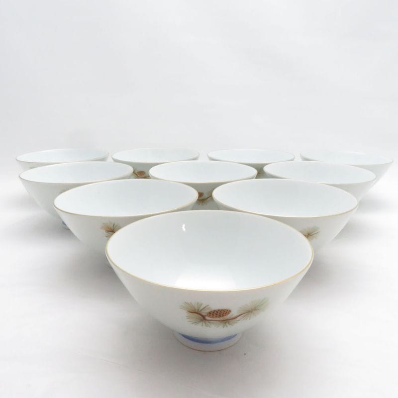 Fukagawa Seiji 深川製磁 茶碗 10点 セット 松 松ぼっくり SM5369F1 【中古】