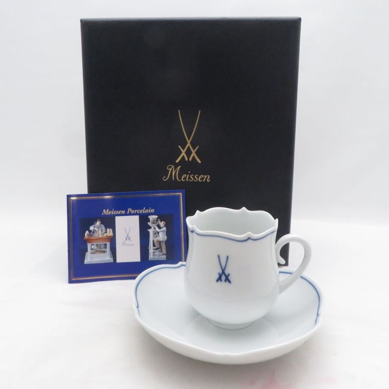 美品 MEISSEN マイセン ホワイトマイセン（VIP）双剣マーク コーヒーカップ＆ソーサー 珈琲 白磁 高級テーブルウェア SU14789A2 【中古】