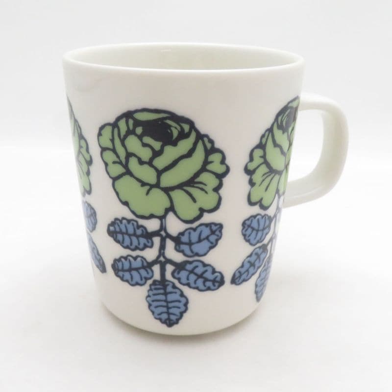 美品 marimekko マリメッコ ヴィヒキルース グリーン マグカップ 薔薇 バラ ウェディングローズ 北欧 SO4078E1 【中古】