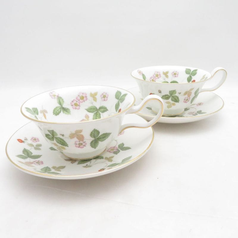 WEDGWOOD ウェッジウッド ワイルドストロベリー ティーカップ＆ソーサー 2客 ペア ピオニー 紅茶 SO4075E1 【中古】