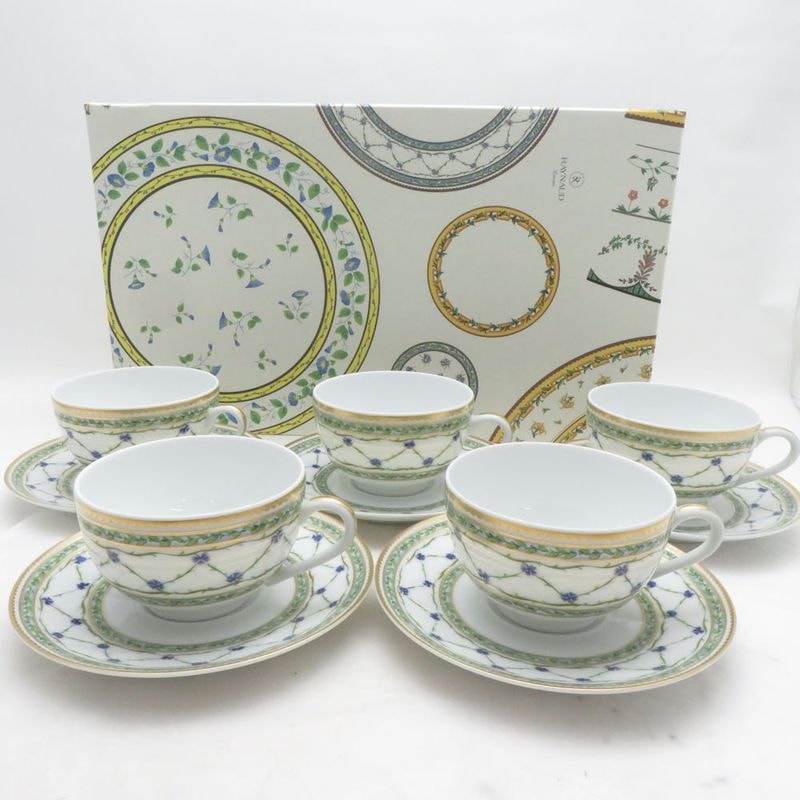 美品 RAYNAUD レイノーリモージュ L'ALLEE DU ROY アレドロア カップ＆ソーサー 5客 セット ティー コーヒー テーブルウェア SU14470C1 【中古】