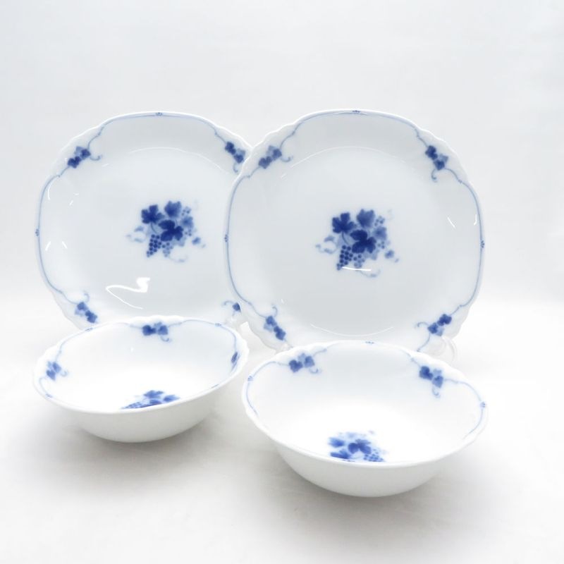 OKURA 大倉陶園 ぶどう畑の風 中皿 ボウル 4点 セット 22cmプレート 15cm SM5376E2 【中古】