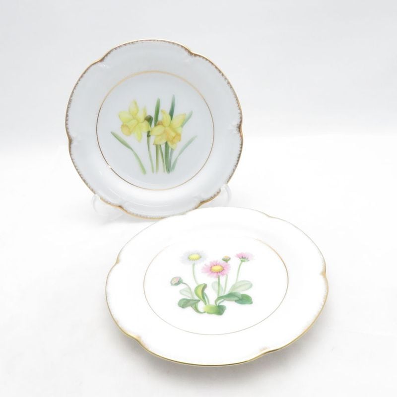 美品 OKURA 大倉陶園 シェイクスピアフラワー 小皿 2枚 セット 14.5cmプレート 絵皿 飾り皿 花 SC11236E2 【中古】