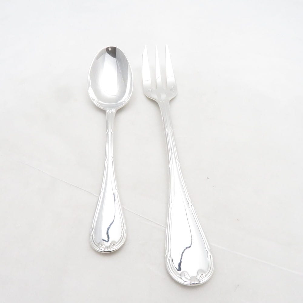 Christofle クリストフル リュバン ケーキフォーク＆コーヒースプーン 2点 銀メッキ セット 16/13.5cm カトラリー SC11246E2 【中古】