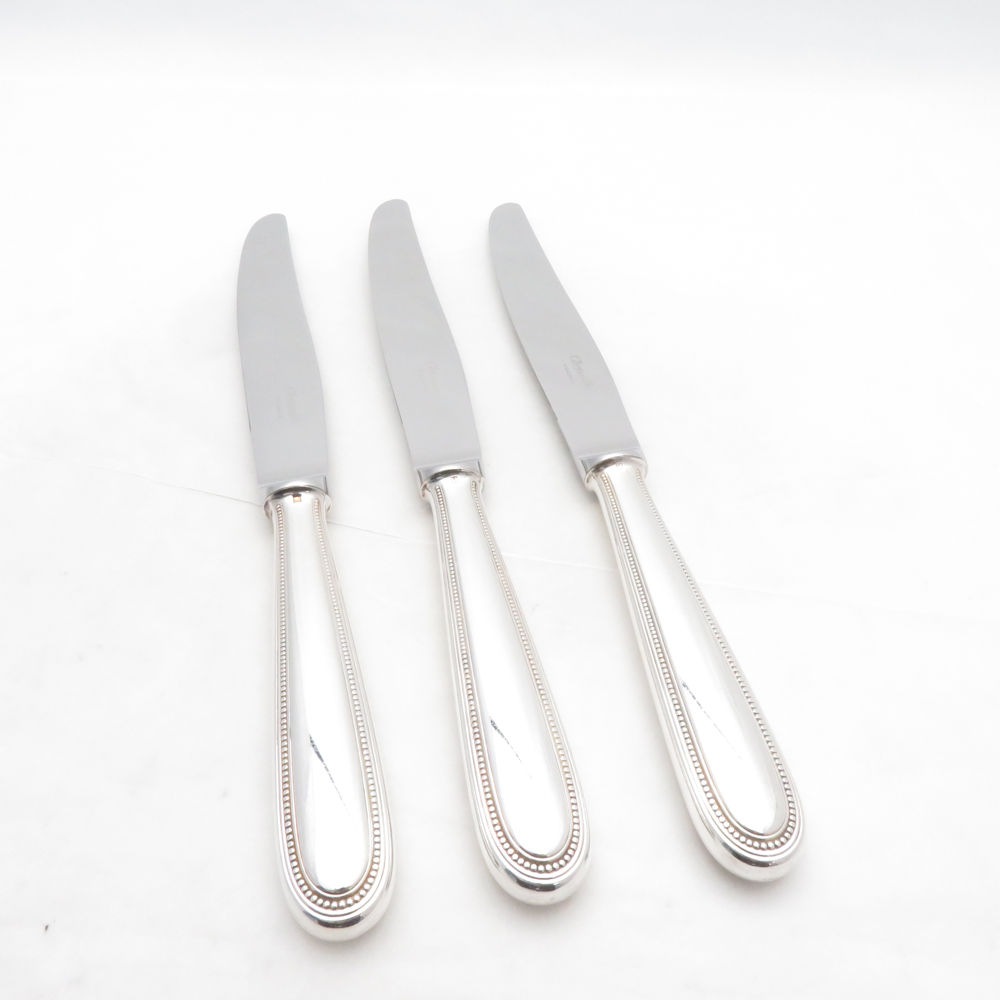 Christofle クリストフル パール テーブルナイフ 3点 銀メッキ セット 24.5cm カトラリー SC11250E2 【中古】