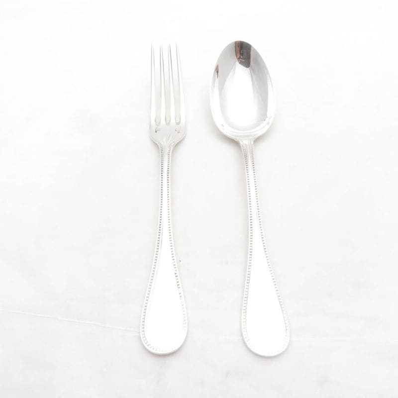 Christofle クリストフル パール デザートスプーン＆フォーク 2点 銀メッキ セット 17cm カトラリー SC11253E2 【中古】