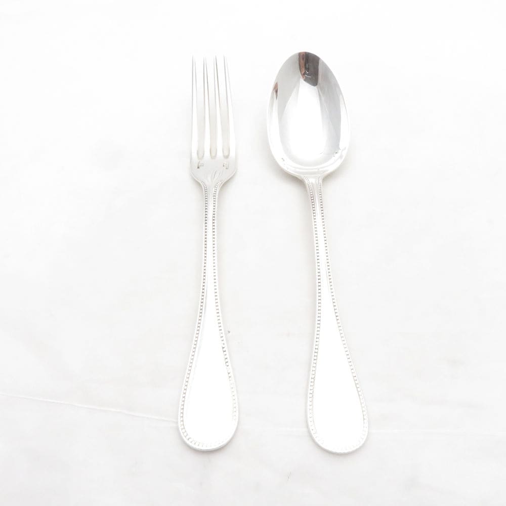 Christofle クリストフル パール デザートスプーン＆フォーク 2点 銀メッキ セット 17cm カトラリー SC11253E2 【中古】