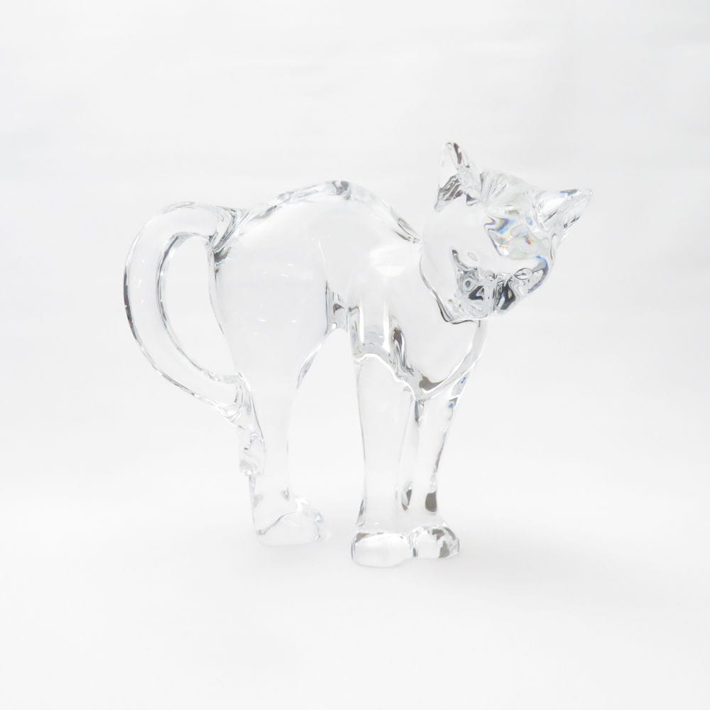 美品 Baccarat バカラ ラウンドバックキャット クリスタルオブジェ クリスタル 置物 猫 SD22F 【中古】