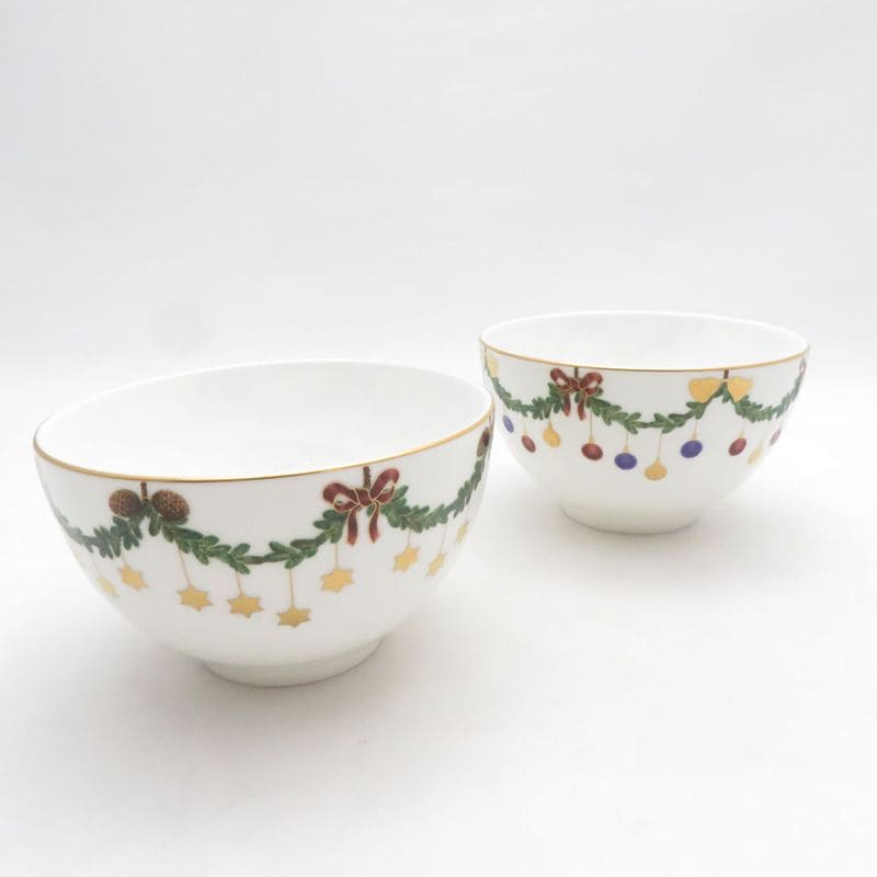 美品 ROYAL COPENHAGEN ロイヤルコペンハーゲン スターフルーテッド クリスマス ボウル 2点 ペア 11cm 深皿 碗 金彩 SU14780D2 【中古】