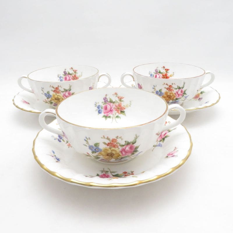 ROYAL WORCESTER ロイヤルウースター ロアノーク スープカップ＆ソーサー 3客 セット SO4073E1 【中古】
