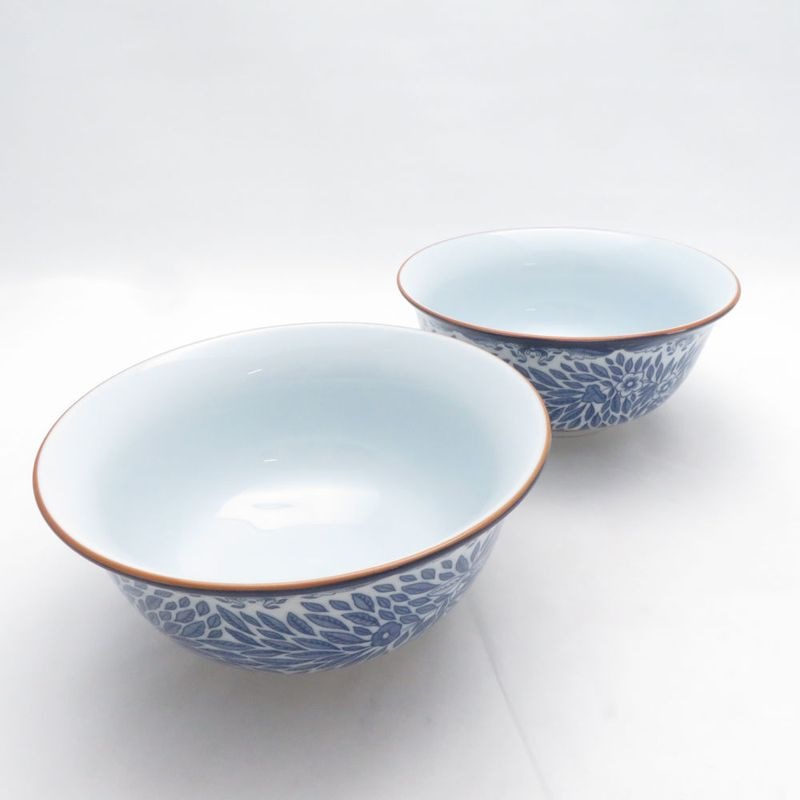美品 Rorstrand ロールストランド オスティンディアフローリス ボウル 2点 ペア 14cm 茶碗 サラダ シリアル 北欧 SM5636G1 【中古】