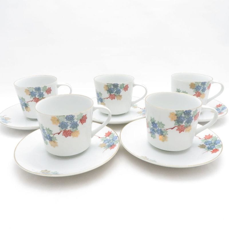 Fukagawa Seiji 深川製磁 カップ＆ソーサー 5客 セット 碗皿 紅葉 有田焼 和食器 SU14289F1 【中古】