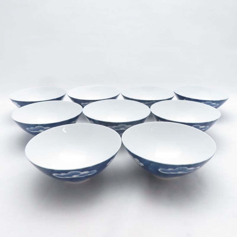 Fukagawa Seiji 深川製磁 睦揃 飯碗 9点 セット 松竹梅 夫婦茶碗 有田焼 和食器 SU14294F1 【中古】